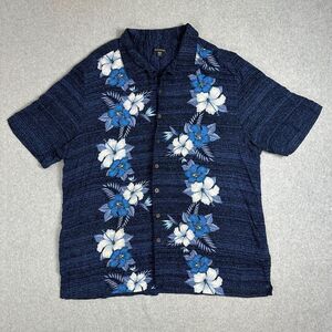 George Men's Size 2XL Blue Short Sleeves Button Up Hawaiian Floral Casual Shirt